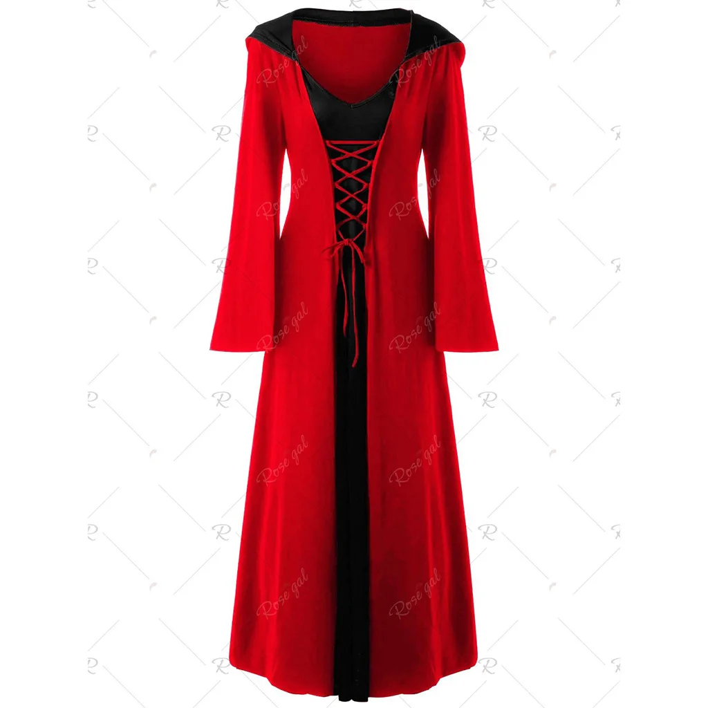 Костюм на Хэллоуин для женщин готический костюм ведьмы с капюшоном длинное платье крест-накрест бандажный костюм для косплея для Хэллоуина для сцены