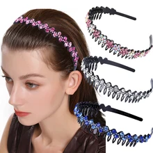 Peine brillante para el pelo para mujer, banda para el pelo, Aro para el pelo, bisel con dientes, diademas antideslizantes, accesorios para el cabello con diamantes de imitación de flores