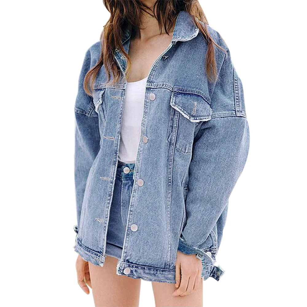 blue HEFLASHOR, женские осенние джинсовые куртки, пальто, модные однотонные джинсы с длинным рукавом, верхняя одежда бойфренда, ковбойские джинсы, джинсовая уличная одежда - Цвет: blue
