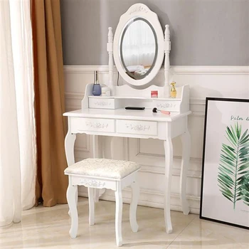 

FCH LED Single Mirror 4 Drawer Dresser White with Makeup Dressing Table Stool for Bedroom