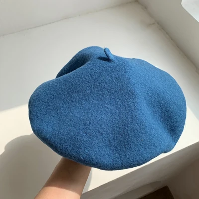 Luna&Dolphin Women 90%Wool Mushroom Rimi Blue Berets Autumn Winter Deep Eaves Knitting Artist Cap Painter Beanie Hat Sweet Color skyblue