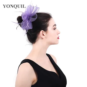 

Elegant women bride wedding headwear accessories ladies party vintage fascinators headdress hair pin light purple hair accessory