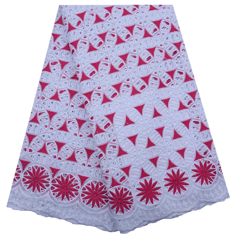 Rose red Kalume высокое качество нигерийская швейцарская хлопковая вуаль кружева в швейцарском стиле черные отверстия африканская кружевная ткань с камнями для вечерние F1785 - Цвет: Rose red