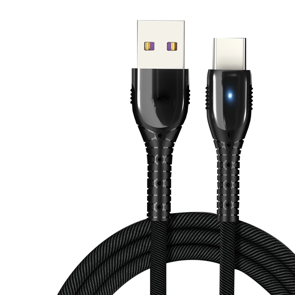 Кабель для быстрой зарядки USB C type C 5A для huawei Lite Pro usb-кабель для зарядки для huawei P20 P30 кабели со световым зарядным проводом - Цвет: Черный