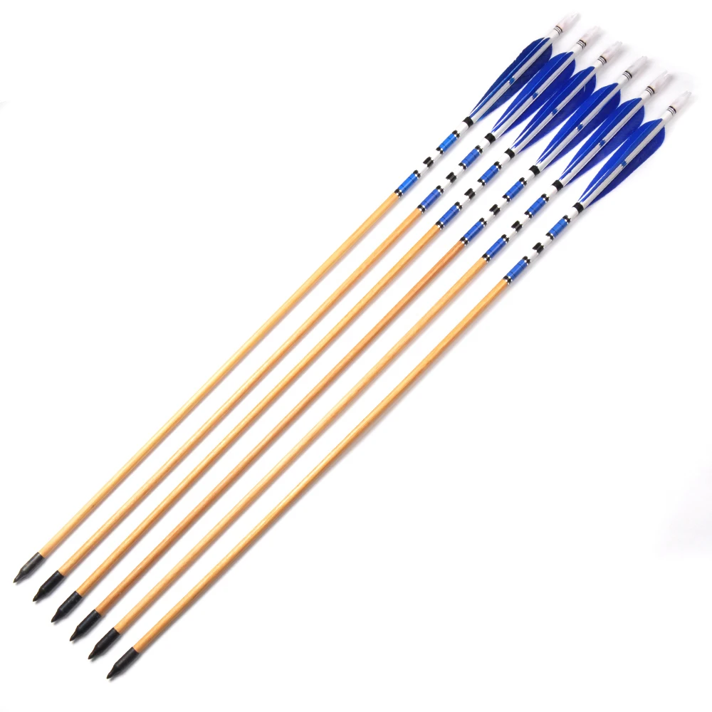 Tiro com Arco Preta com a Tradicional Artesanal de Madeira Seta para Arco Fontes do Treinamento 78 Centímetros Broadheads Azul Pena Whol 6 - 12 24 Pcs 3 Arco e flecha