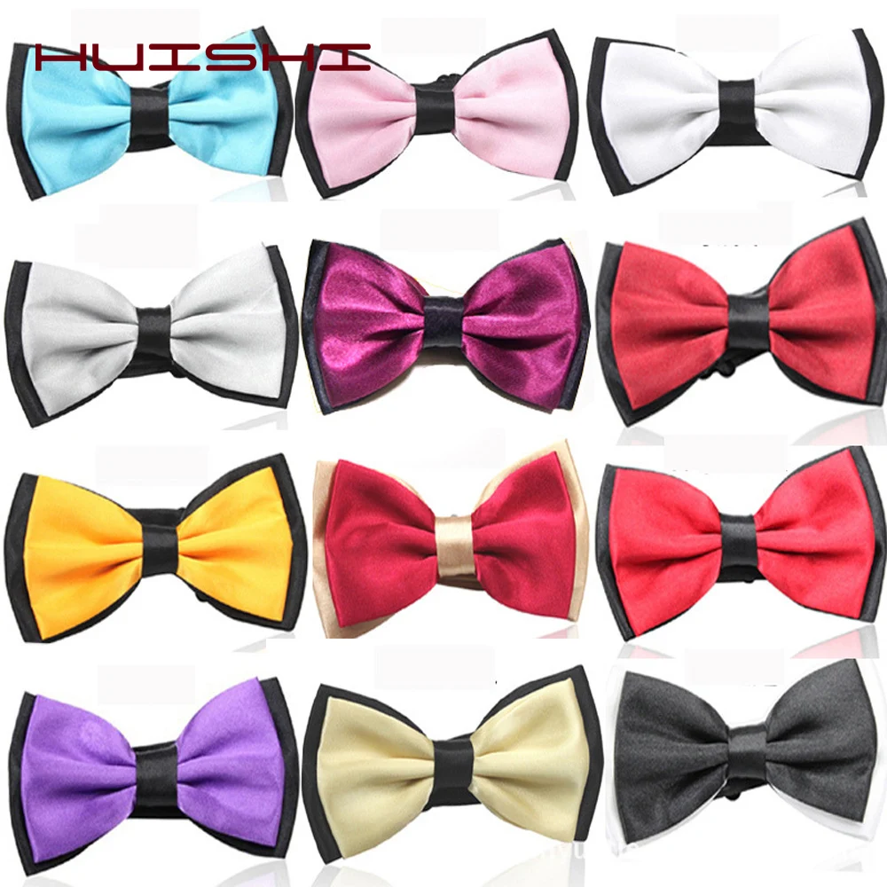 HUISHI Mode Mann Fliege Polyester 2-lagige Krawatte Einstellbare Erwachsene Fliege Für Party England Stil Frau Hochzeit Solide – Detail 8