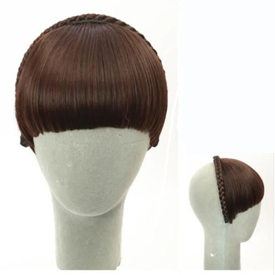 LANLAN короткие тупые челки натуральные плетеные аккуратные шиньоны термостойкие синтетические женские волосы Доступные натуральные волосы головные уборы