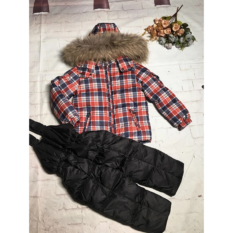 Jacket and pants Детский Зимний пуховик Детский пуховик для мальчиков, зимняя одежда теплая одежда для русской зимы для маленьких девочек зимний костюм для малышей, От 6 месяцев до 8 лет - Цвет: Jacket and pants