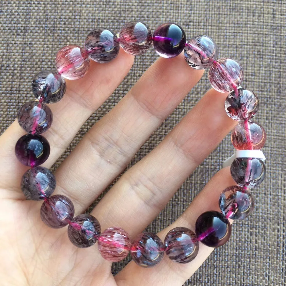 9,8 мм натуральный красный Lepidocrocite черный супер семь 7 круглых бусин кристалл стрейч браслеты для женщин мужчин сертификат AAAAA