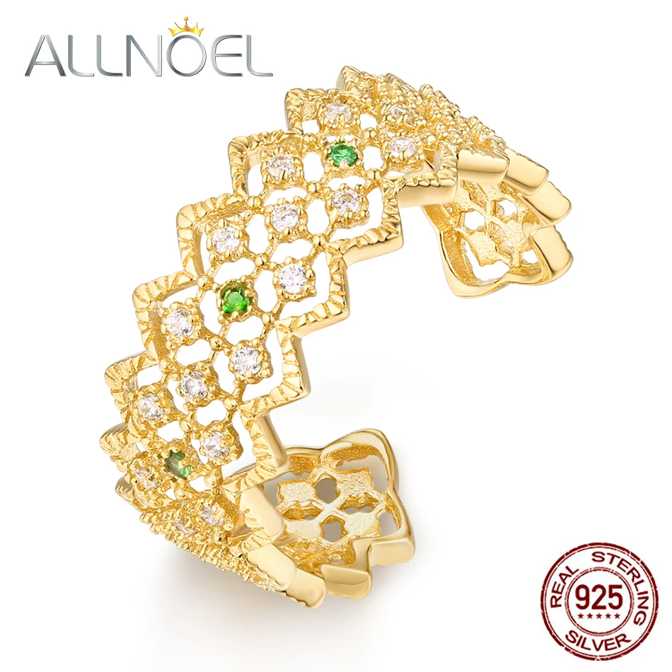 ALLNOEL 925 пробы серебряное кольцо ретро стиль кружево цаворит для женщин хорошее