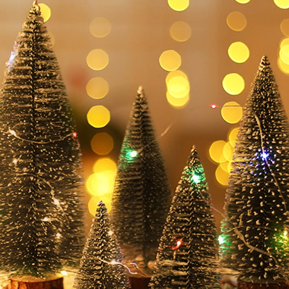 Behogar 8pcs Mini Tabletop Artificial Snow Flocked Christmas Tree Ornament Decorations Set for Xmas Home Office Party Decor