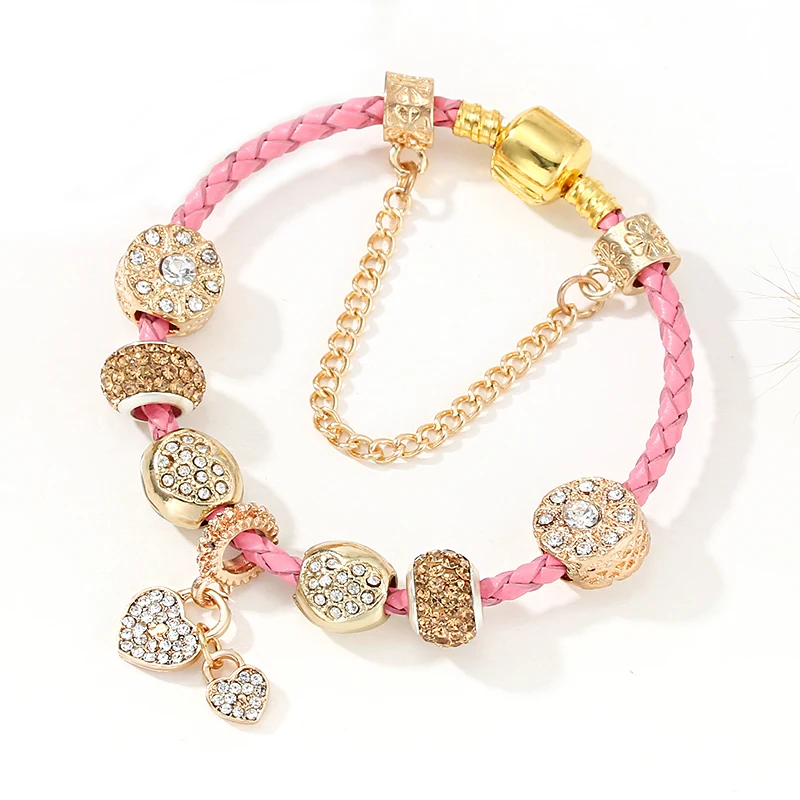 

Leather Rope Series Pink Love Pendant Mud Ball Beaded Boys And Girls Original Ladies Children's Bracelet Gifts Direct Shipping