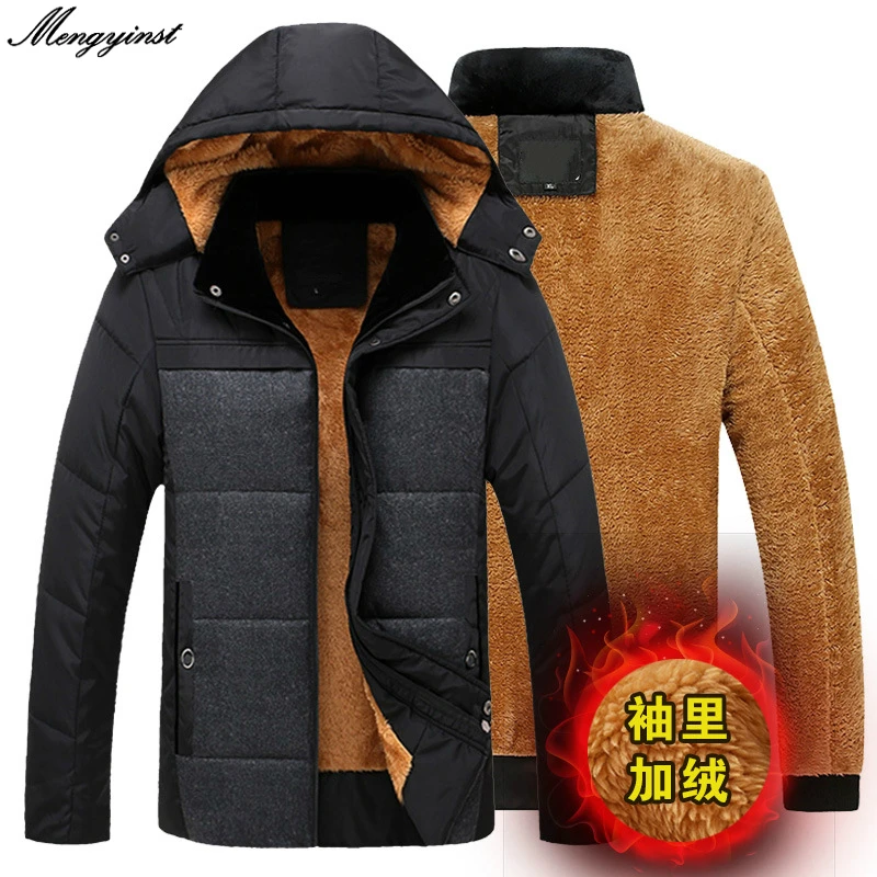 

Men's Winter Jacket 2020 Male Casual Turn-down Collar Thicken Warm Plus Velvet Snow Cotton Padded Parkas Coat Men Hooded Outwear