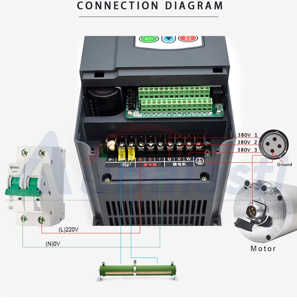 Aubalasti 3kw шпиндель водяного охлаждения 380V+ однофазный инвертор 220V до 3 фазы 380V 4KW ток 25A для станка с ЧПУ