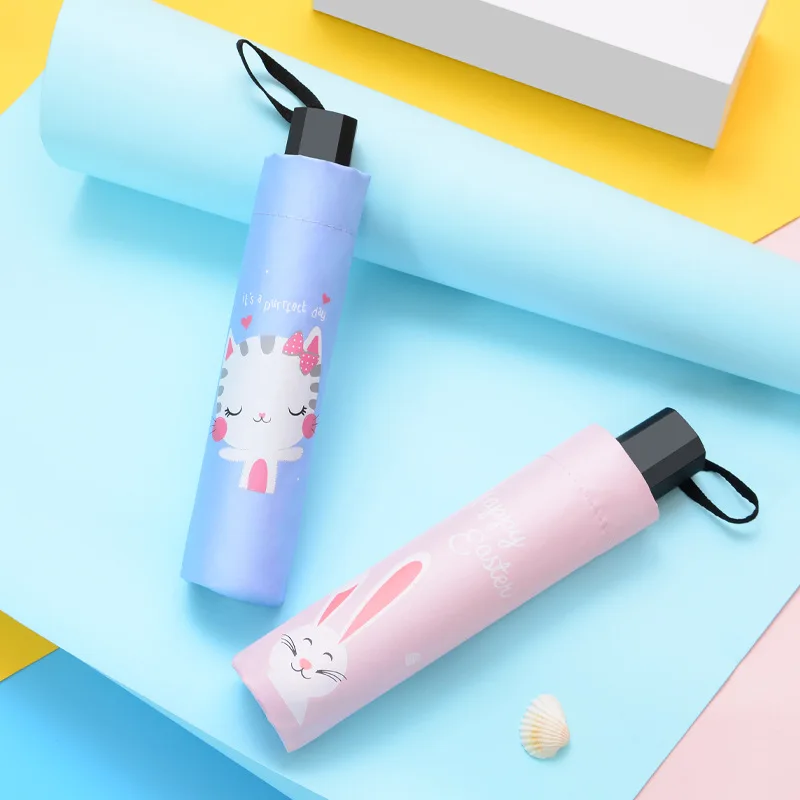 

Yu Bao Simple White Plaid Tri-fold Umbrella Parasol Rain Or Shine Dual Purpose Umbrella Parasol UV-Protection Customizable Logo