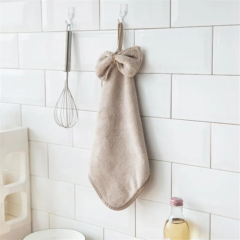 Cute Bowknot Hand Towel Can Be Hung Soft Coral Velvet Absorbent Drying Pad Wipe Towel Washcloths Kids Handkerchief