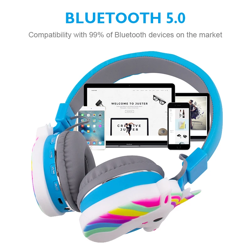 Foldable Cute Unicorn Bluetooth Wireless Headphones With Mic Kids Girl Gaming Headset Music Cascos Cosque For Phone Gift