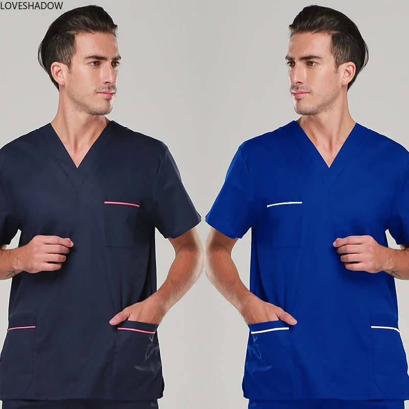 

[TOP] Men's Short Sleeve Scrub Top V Neck COTTON Comfy Medical Uniforms Nursing Uniform Scrubs Doctor Hospital Workwear