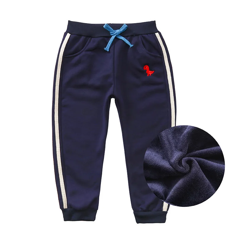 navy blue Высококачественные зимние штаны для мальчиков; мягкие эластичные бархатные брюки; белые спортивные штаны в полоску; теплая одежда для маленьких детей - Цвет: navy blue