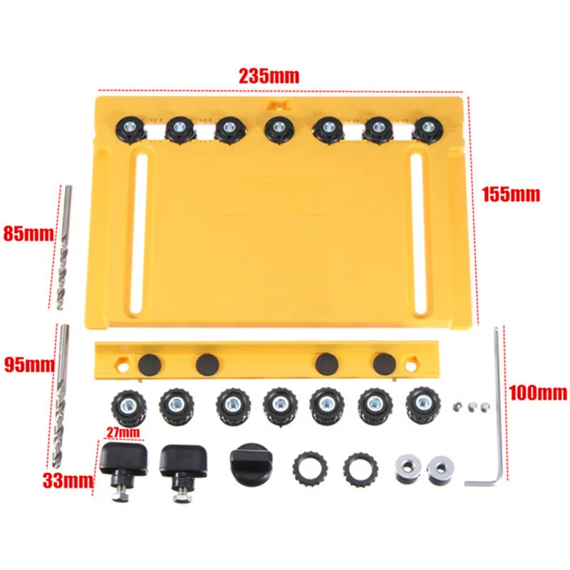

Yellow Woodworking 2 In 1 Cabinet Hardware Jig and Shelf Pin Drilling Jig with 5mm 6mm Drill Bits Set for Hand Woodworking Tool