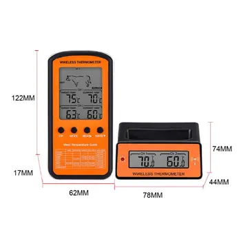 

Wireless Food Temperature Meter Lcd Display Dual Probe 8 Modes for Grill Oven