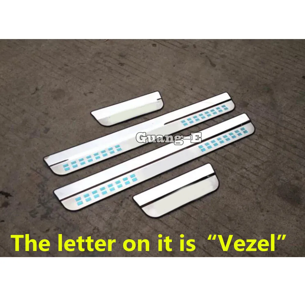 The letter is Vezel Для Honda hr-v HR-V Vezel автомобильный Стайлинг педаль, дверной порог Накладка внешний порожек 4 шт - Название цвета: The letter is Vezel