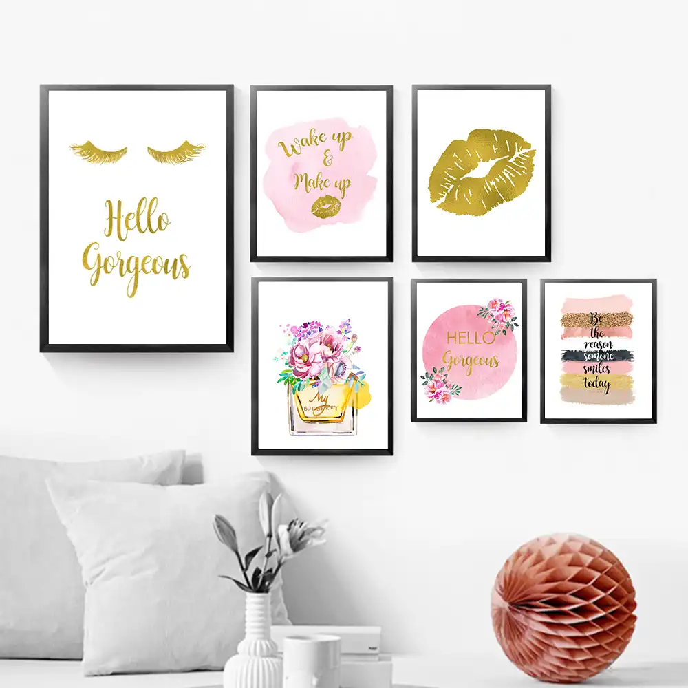 Decoracion De Oro Maquillaje Pared Arte Pestanas Lienzo De Pintura
