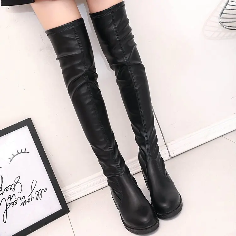 

2019 New Style INS Super Fire Boots over-the-Knee Versatile Slimming Chunky-Heel Semi-high Heeled Knee-High Boots Elasticity Thi