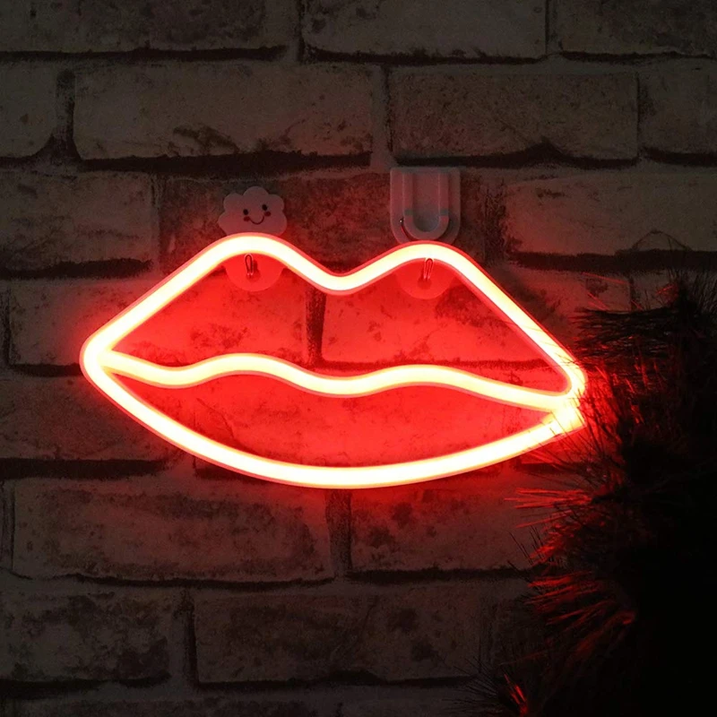 

Neon Light Pink Red Lips LED Neon Sign USB / Battery Powered Home Wedding Party Valentine's Day Wall Hanging Decor Neon