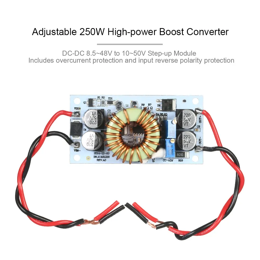 

250W High-power Boost Converter Module 8.5~48V to 10~50V Step-up Module Mobile Power Supply LED Driver Module Max 10A