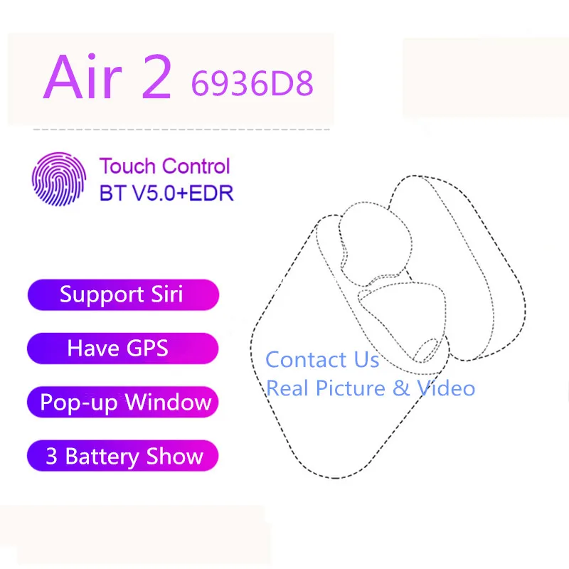 1:1 Air 2 Наушники 6936d8 Беспроводная зарядка Bluetooth наушники Rename Pk TWS наушники Smart sensor gps позиционирование всплывающая гарнитура