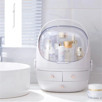 

Fashion Oval Style Beauty Cosmetics Organizer Plastic Big Drawer Makeup Storage Box on Dressing Table Bathroom Pink/White