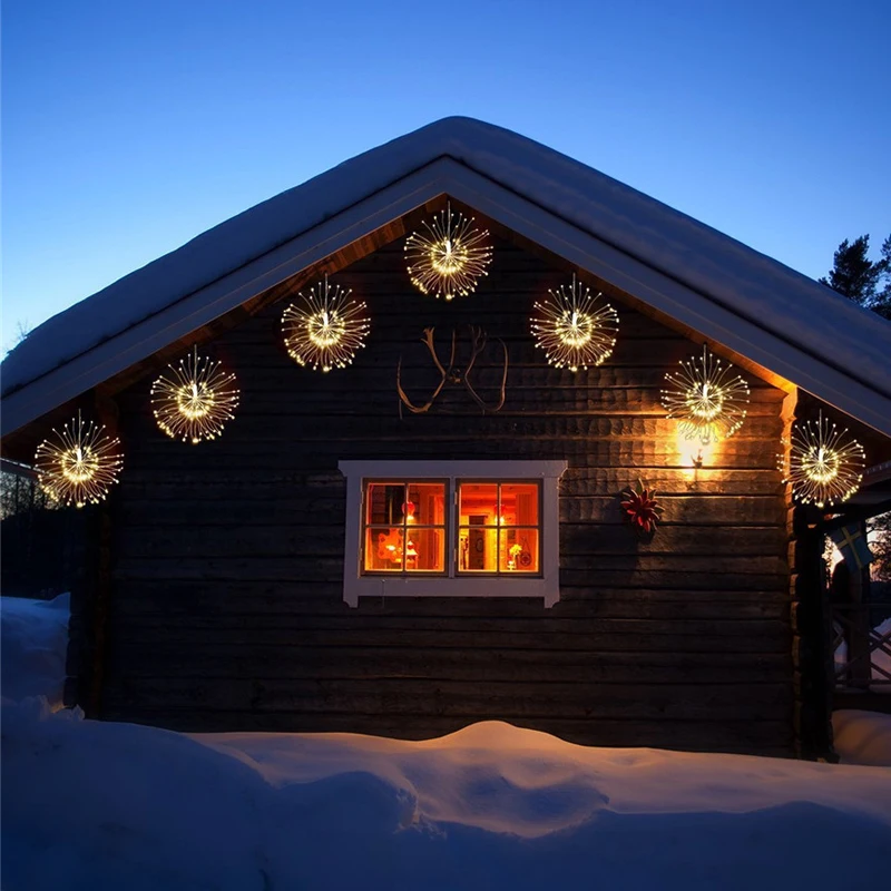 Fogos de Artifício Decorações ao ar Led Solar Powered Pendurado Starburst Natal Fada Luz Corda Dobrável Guirlanda Livre 100 - 120 150 180 5 High Quality Luzes e Iluminação