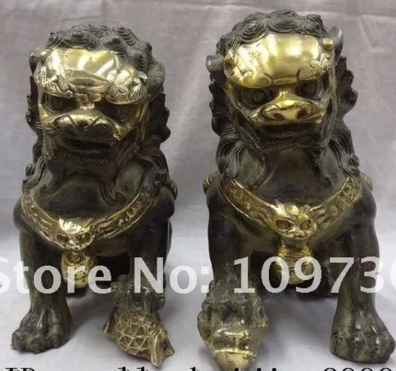 YM 311 китайская бронза позолоченная Скульптура JiXiang собака Фу Собака Лев мяч Статуя Пара