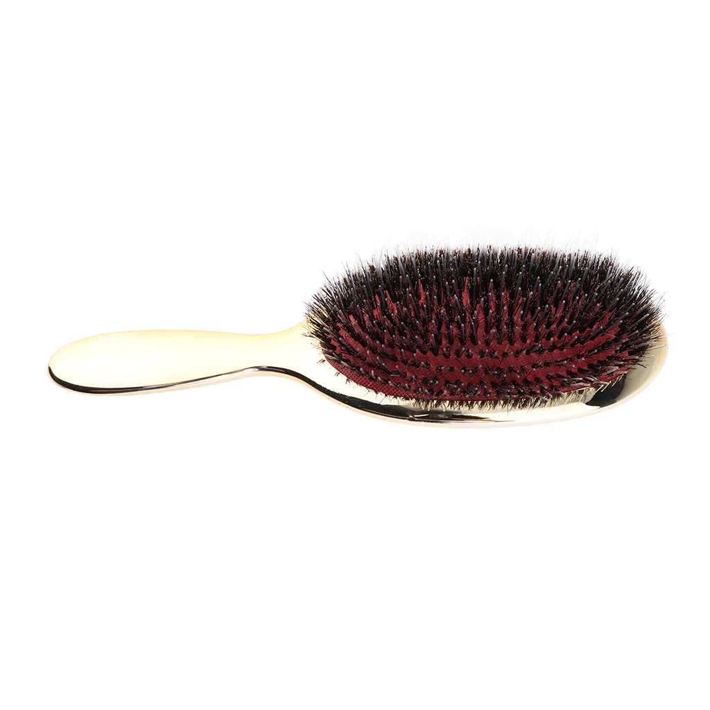 Gold/Sliver Hairdressing Natural Boar Nylon Bristle Hair Brush Styling Comb