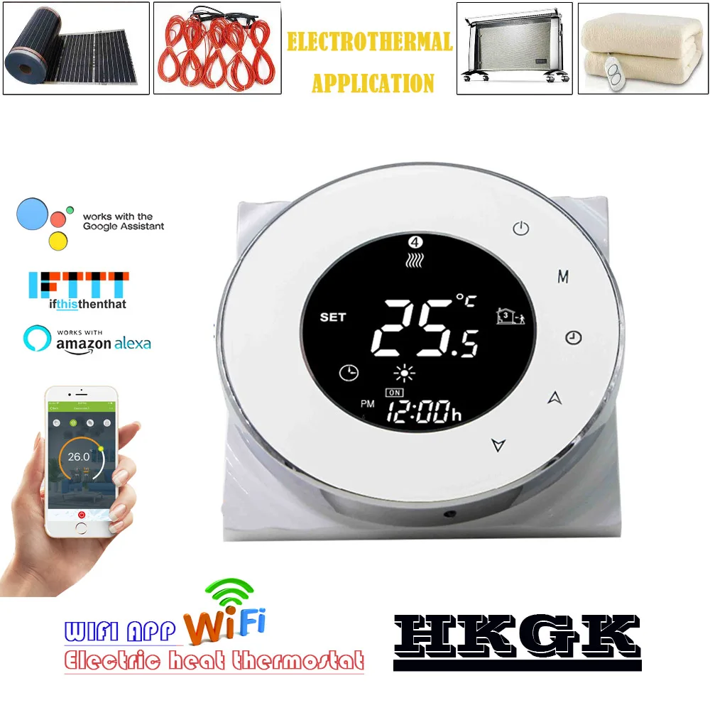 16A WIFI electric heating thermostat with external sensor, machine voice interaction for Alexa Google home