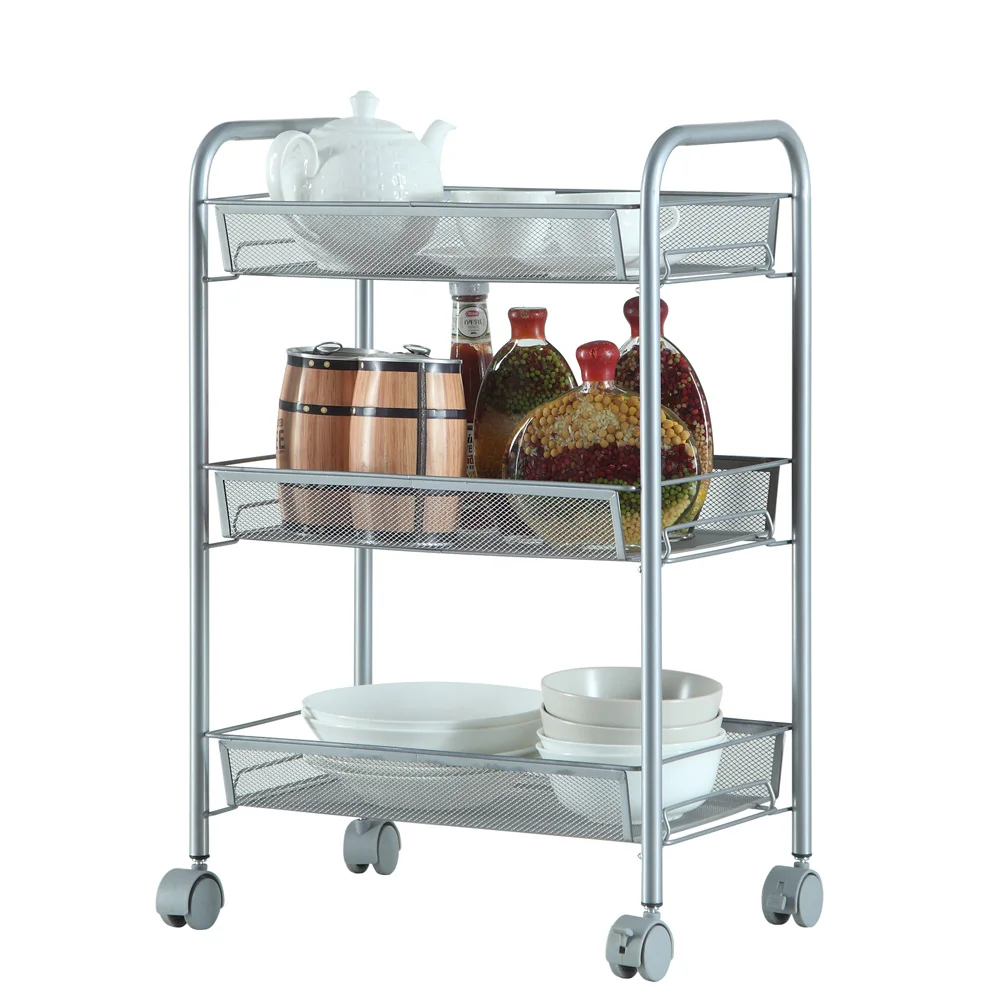 

3 Layers Removable Storage Cart Mesh Style Kichen Supplies Storage Cart High quality Hand Cart for Home/Hotel