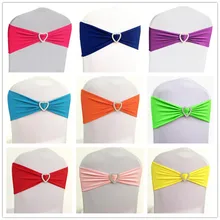 100 шт спандекс Свадебная лента на стул полосы лайкра стрейч на стул Бант пояс галстуки с пряжкой сердце для отеля вечерние украшения банкета