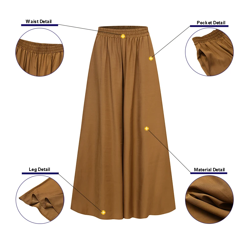 ZANZEA 2021 Spring Autumn Elastic Band Wide leg Pants Female Solid Wide Full Length Pant Women's Casual Ladies Pants