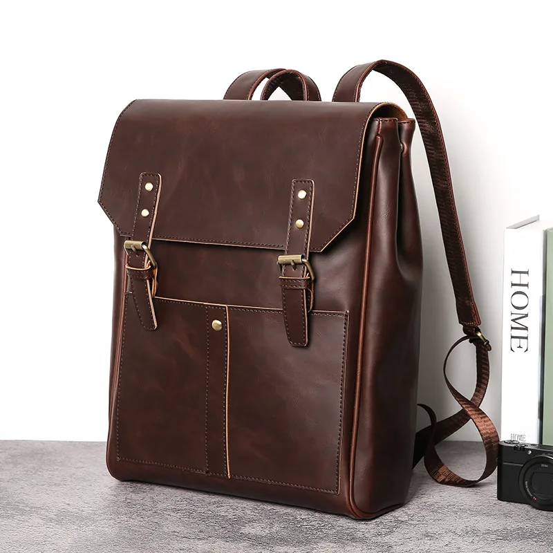 

The new men's multifunctional trend backpack is full of retro mad horse PU leather double shoulder bag.