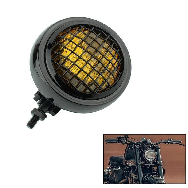 Motorcycle head light lamp H4 4-1/2 Inch Retro Headlight with Grill for Harley Honda Yamaha Kawasaki Suzuki Cafe Racer Chopper B |