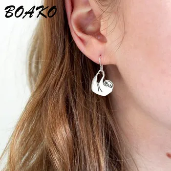

BOAKO Cute Lazy Sleepy Sloth Ear Stud Earring 100% 925 Sterling Silver Funny Sloth Pendant Small Stud Earrings for Women Jewelry