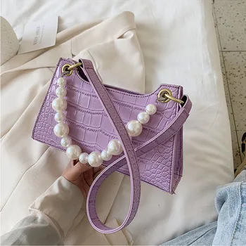 

Stone Pattern PU Leather Bags For Women Handbag Shoulder Fashion Pearl Strap Luxury Brand Lady Shoulder Flap Bag Totes New Sac