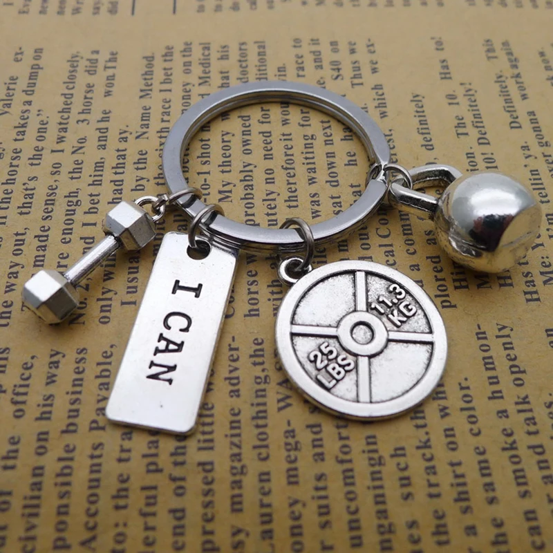 

WEIGHTLIFTING Key chain ,Dumbbell Charm, Kettlebell 25lbs Weight Plate ,Bodybuilding Fitness 4 Charm Keychain