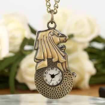 

Classic Bronze Hollow-out Animals Shape Pocket Watch Durable Thin Chain Pendant Watch for Men Women
