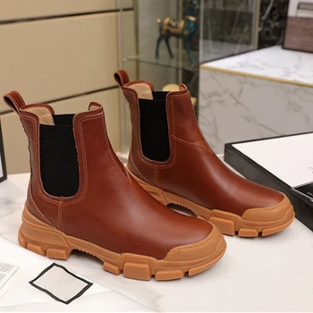 

Women Ankle Boots Genuine Leatehr Brand Flats Chelsea Boots Women Ankle Boots for Women Slip on Flat Boots Women botas mujer