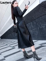 Lautaro Spring black maxi leather dress women long sleeve zipper corset Long tight dress Faux Leather dresses for women 2022 - Image 2