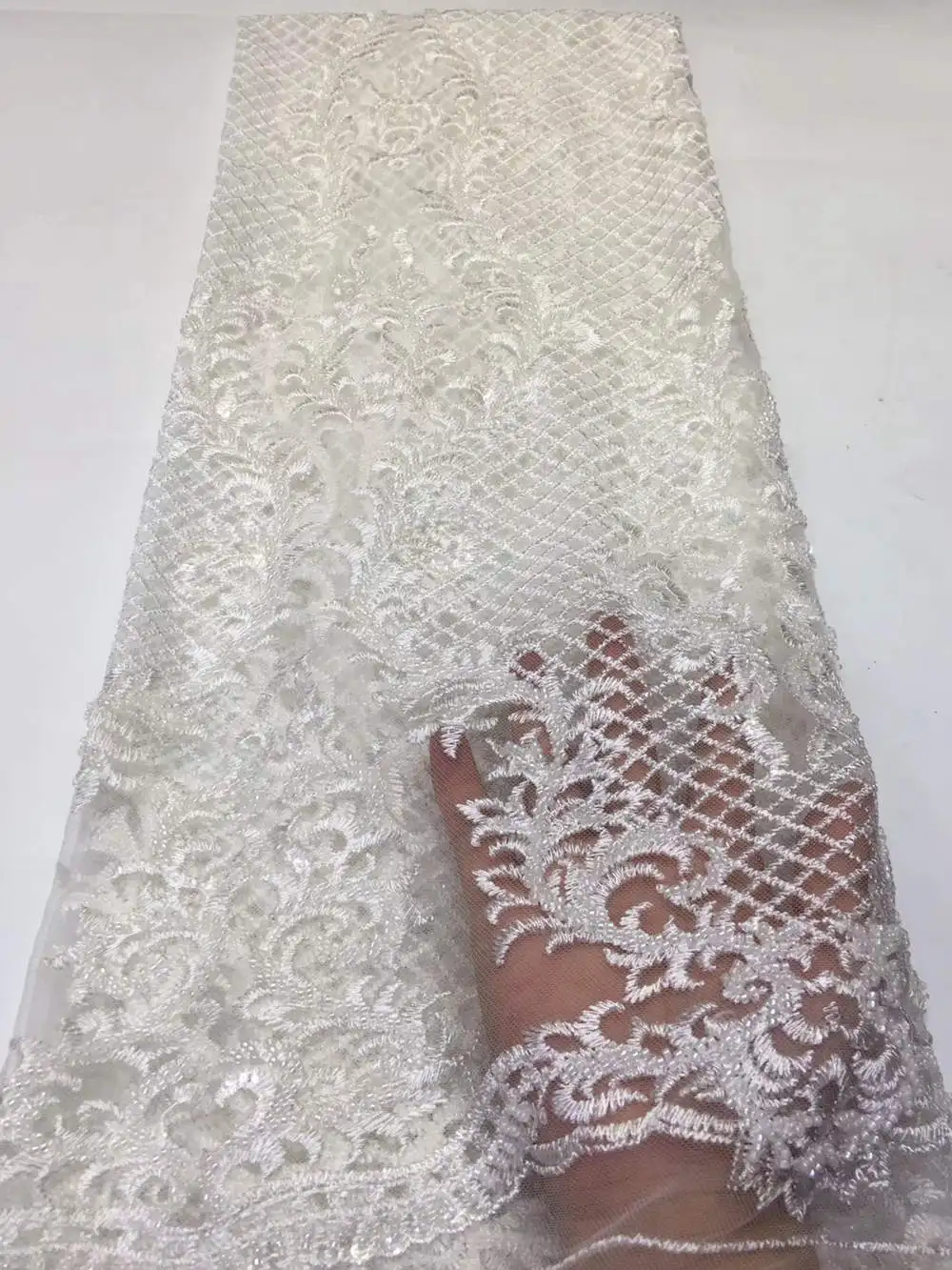 Африканская кружевная ткань высокого качества кружевная aso ebi сетчатая ткань вышитая полностью бисером нигерийский Швейцарский кружевной ткани 5 ярдов RG405