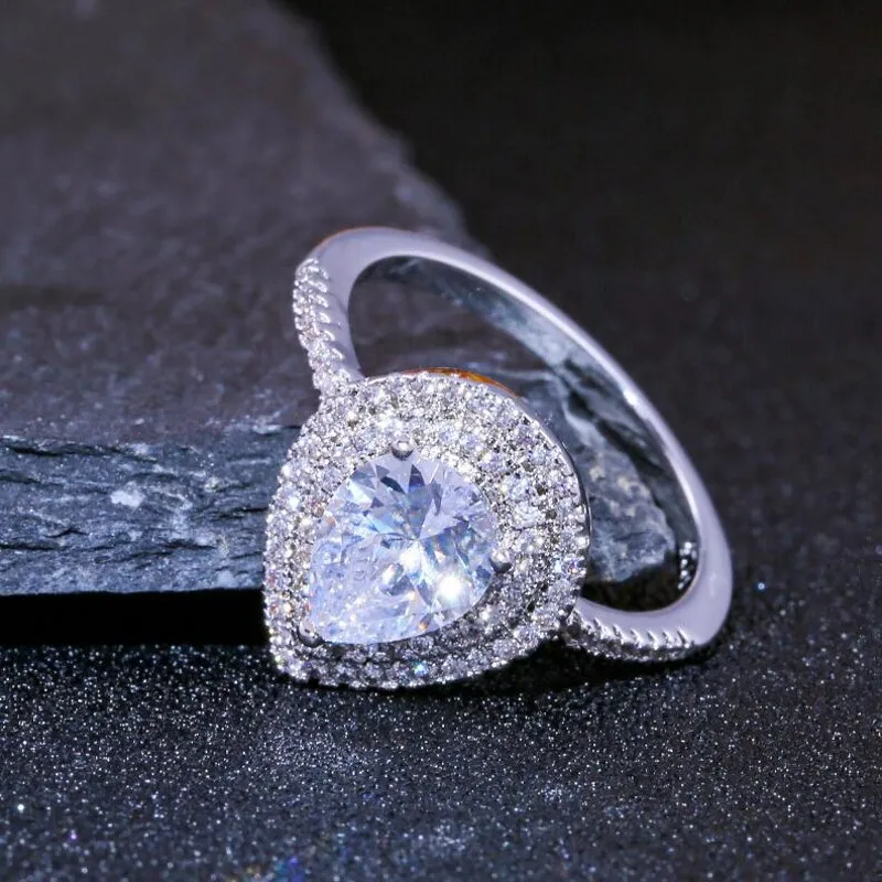 Sparkling Cut Luxury Jewelry 925 Sterling Silver Drop Water 5A Cubic Zirconia Pave CZ Eternity Party Women Wedding Band Ring