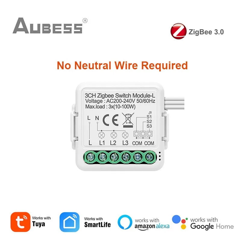 Tuya Zigbee Smart Light Switch No Neutral Wire Required 1/2/3 Gang Support 2 Way Control Works with Alexa Google Home | Электроника